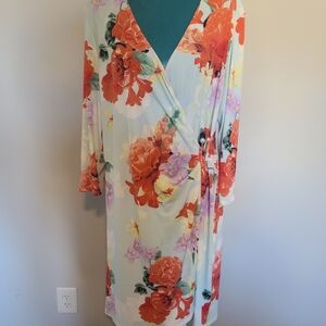 Calvin Klein Floral Wrap Dress - Orange and Red